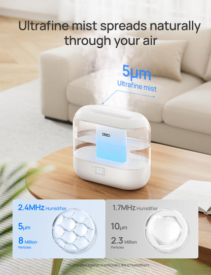 Dreo Smart Humidifiers for Bedroom, Top Fill 4L Supersized Humidifier Large Room with 28 dB, 36H Runtime, Touch/APP/Voice Control, Nightlight, Cool Mist Humidifiers for Baby, Plants, Indoor, Black
