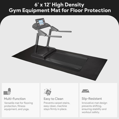 BalanceFrom High-Density Gym Equipment Floor Mat, 1/4-Inch Thick PVC – Non-Slip Flooring for Treadmill, Stationary Bike, Elliptical Trainer, Weight Bench, and Heavy Exercise Machines