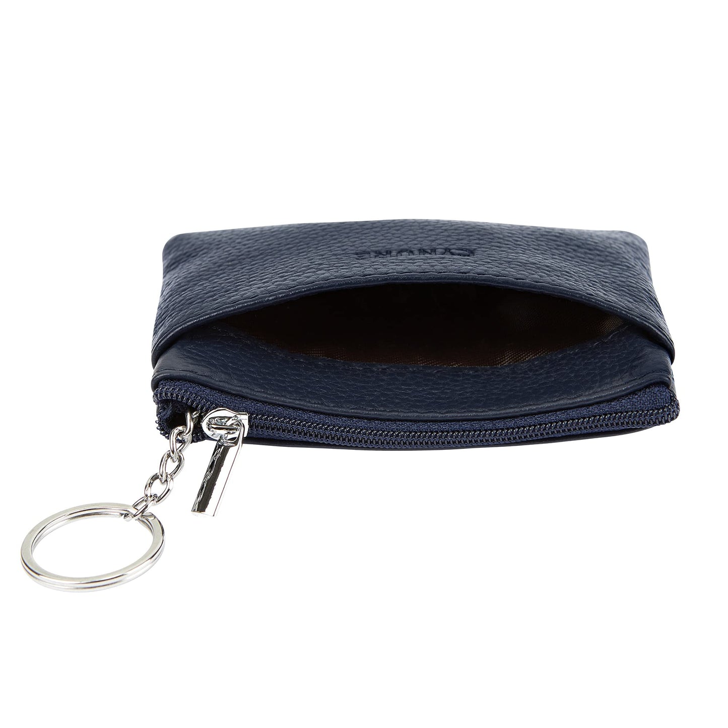 Women's Genuine Leather Coin Purse Mini Pouch Change Wallet with Keychain, navyblue