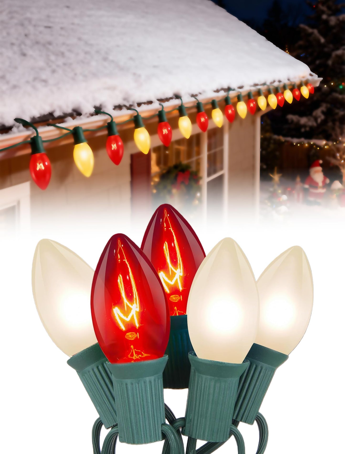 Pallerina 25ft C9 Red and White Christmas Lights,Waterproof C9 Christmas String Lights with 26 Red White Bulbs,Commercial Xmas Lights Outdoor for Garden House Xmas Garland Tree Decorations