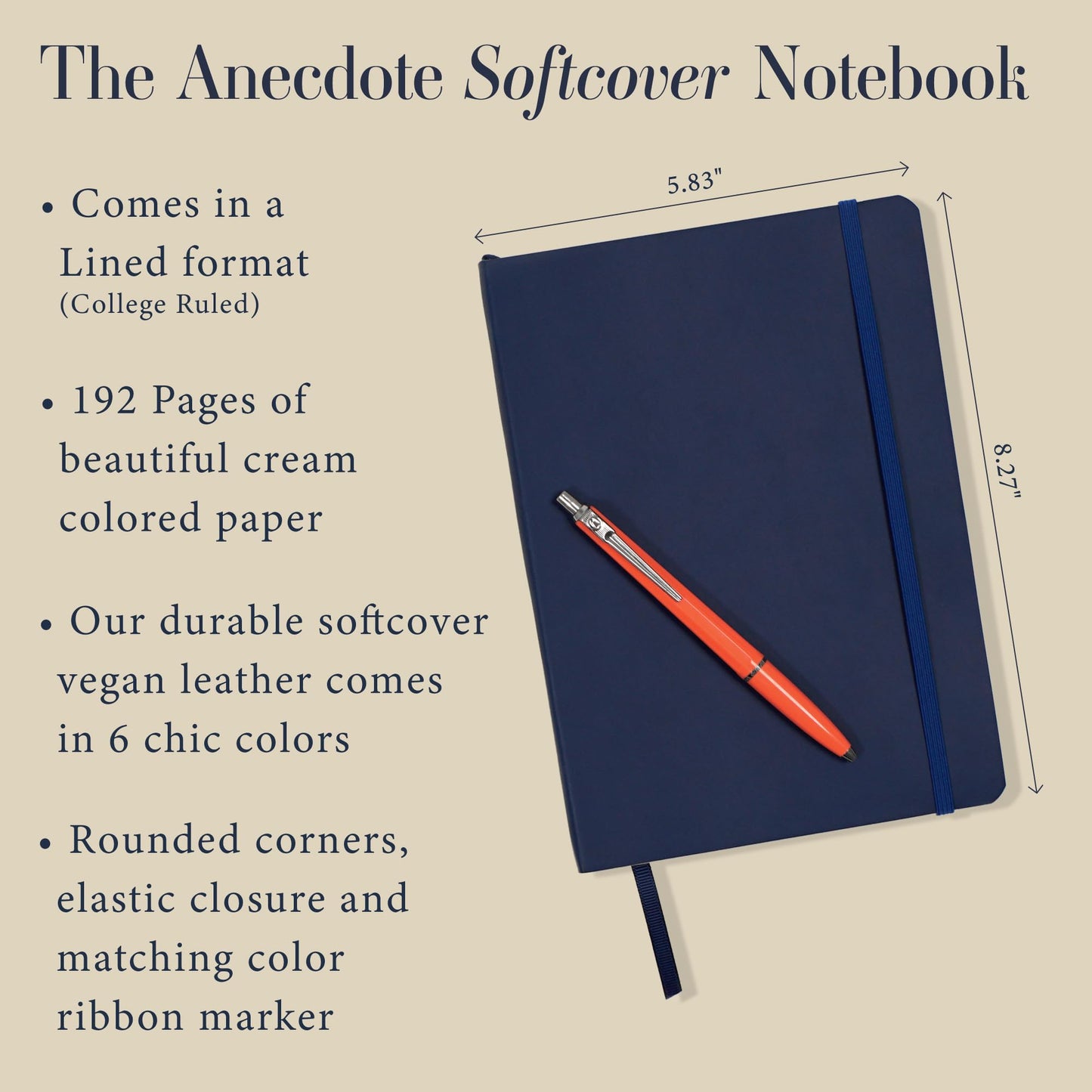 Softcover Ruled Journal with Thick 80 gsm Lined Cream Paper A5 size (8.3 inches x 5.4 inches) - Daily Writing Notebook for Travel, School and Office Use - Diary for Women and Men - Midnight Blue