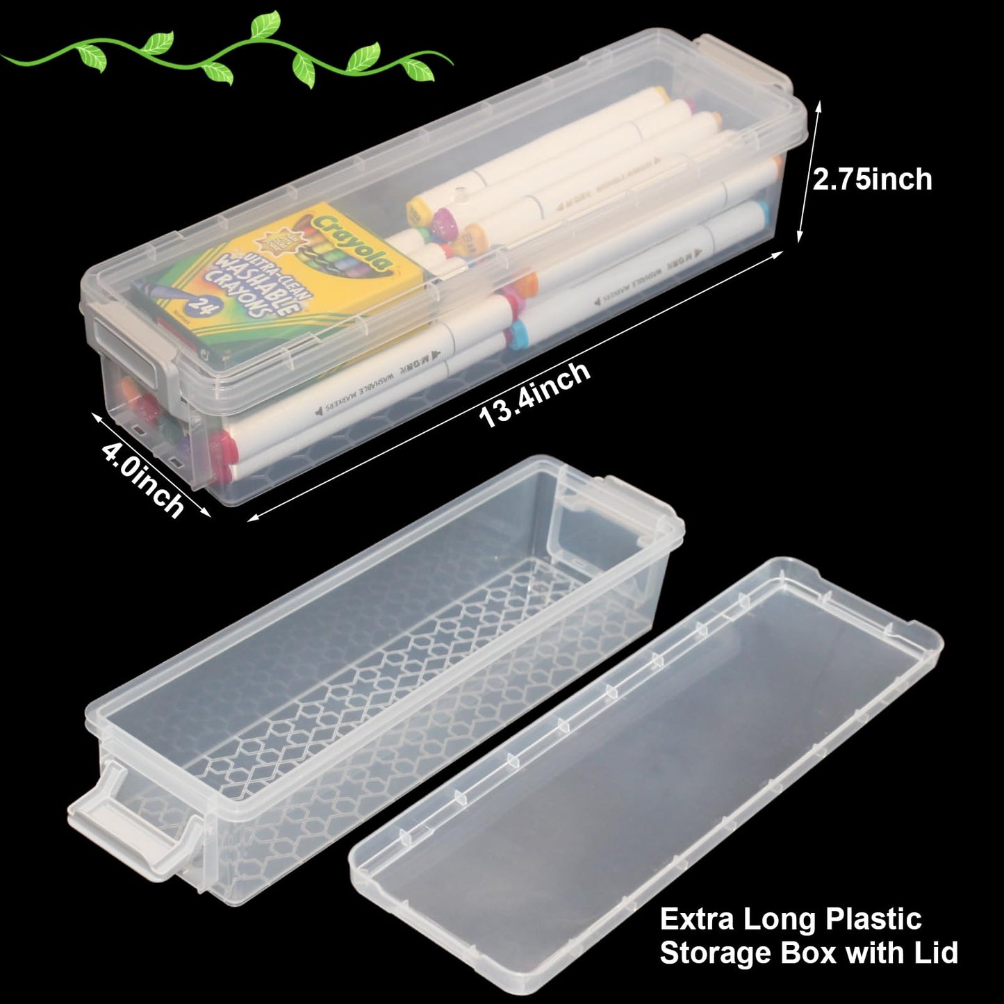 Chistepper 4 Packs Extra Long Pencil Box Large Capacity Pencil Case Clear Plastic Storage Container Long Paint Brush Storage Box Plastic Pencil Holder with Latching Lids (Transparent + Grey)
