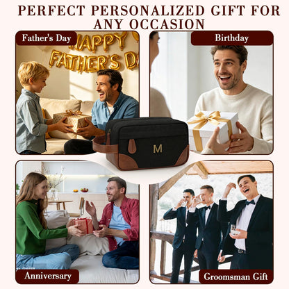 CLOUDWINGS Personalized Gifts for Men Dad - Initial Travel Toiletry Bag Hanging Dopp Kit, Waterproof Shaving Bag with Large Capacity, Fathers Day Birthday Gifts for Him Dad Husband Boyfriend (M)