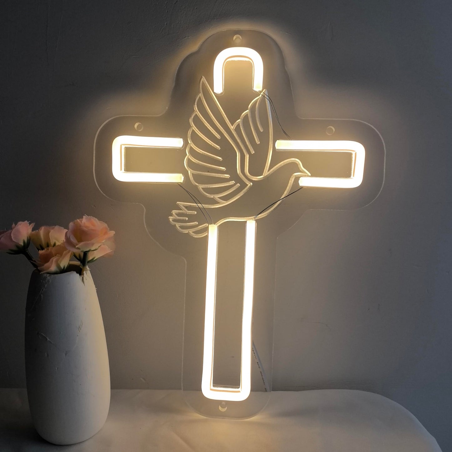 Dove of Peace Cross Neon Signs Jesus Neon Signs LED Wall Decor for Bedroom Living Room Weddings, LED Light Sign for Home Decor, Religious Events, Christmas Easter Celebrations Gifts