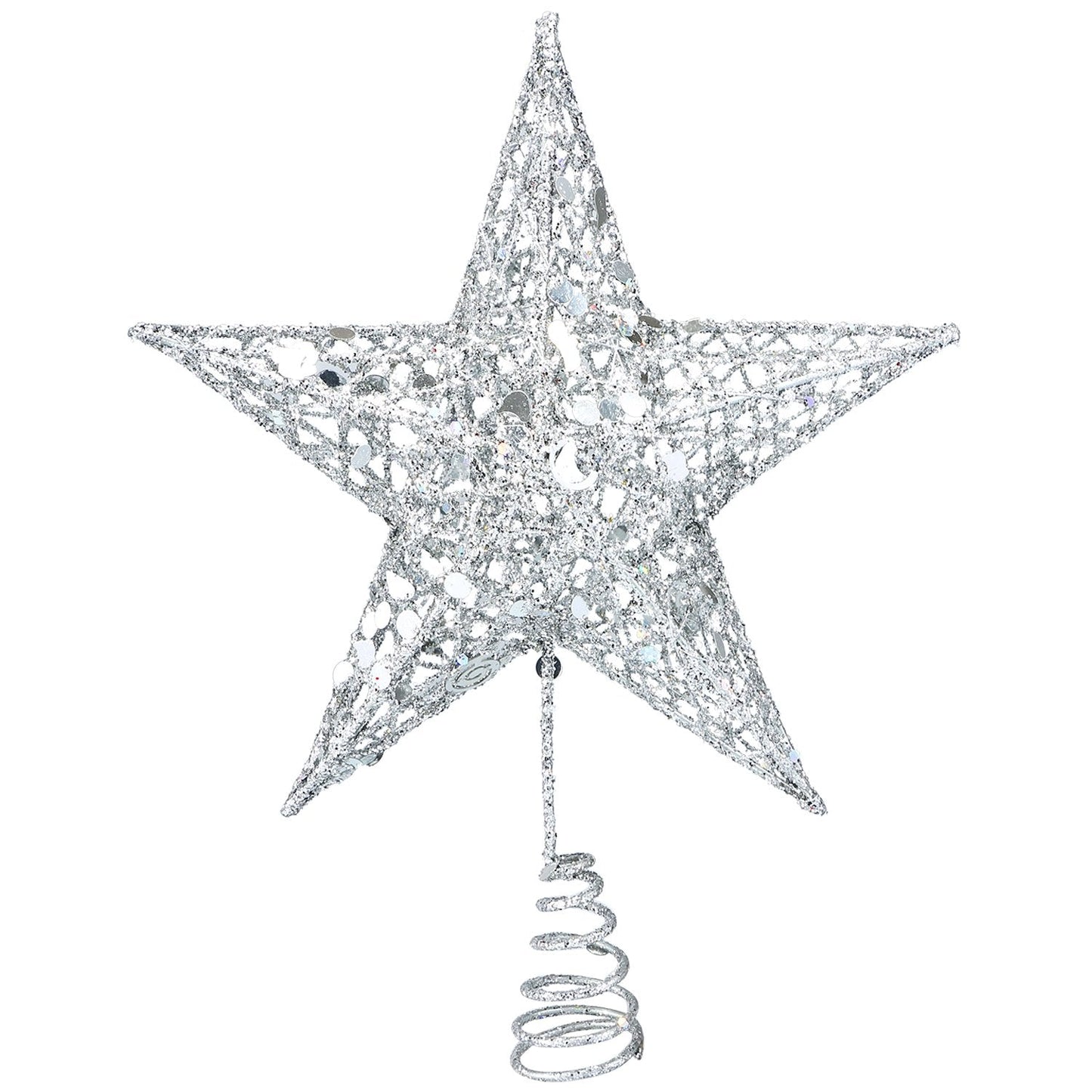 Resinta 8 Inch Metal Glittered Christmas Tree Topper Hallow Wire Star Topper for Christmas Tree Ornament (Silver)
