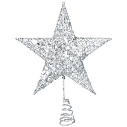 Resinta 8 Inch Metal Glittered Christmas Tree Topper Hallow Wire Star Topper for Christmas Tree Ornament (Silver)