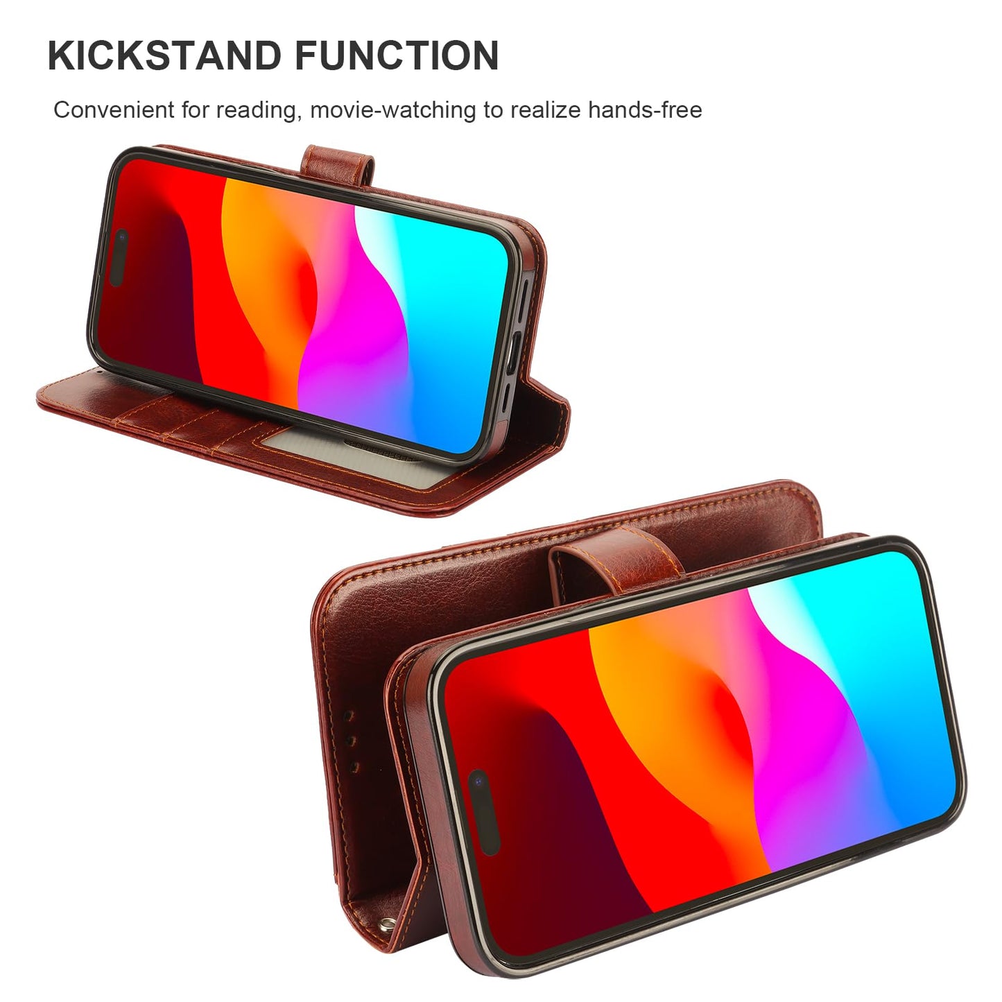 Bocasal Detachable Wallet Case for iPhone 15 RFID Blocking Card Slots Holder Premium PU Leather Magnetic Kickstand Shockproof Wrist Strap Removable Flip Protective Cover 5G 6.1 inch (Brown)