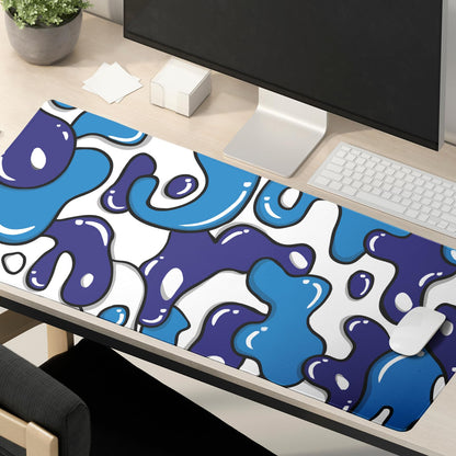 Navy Blue White Gaming Mouse Pad XL 31.5”x11.8” Anime Cool Desk Pad Geometric Japanese Desk Mat Non-Slip Rubber Base Stitched Edge Extended Keyboard PC Computer Pad Gaming for Home Office Work Desktop