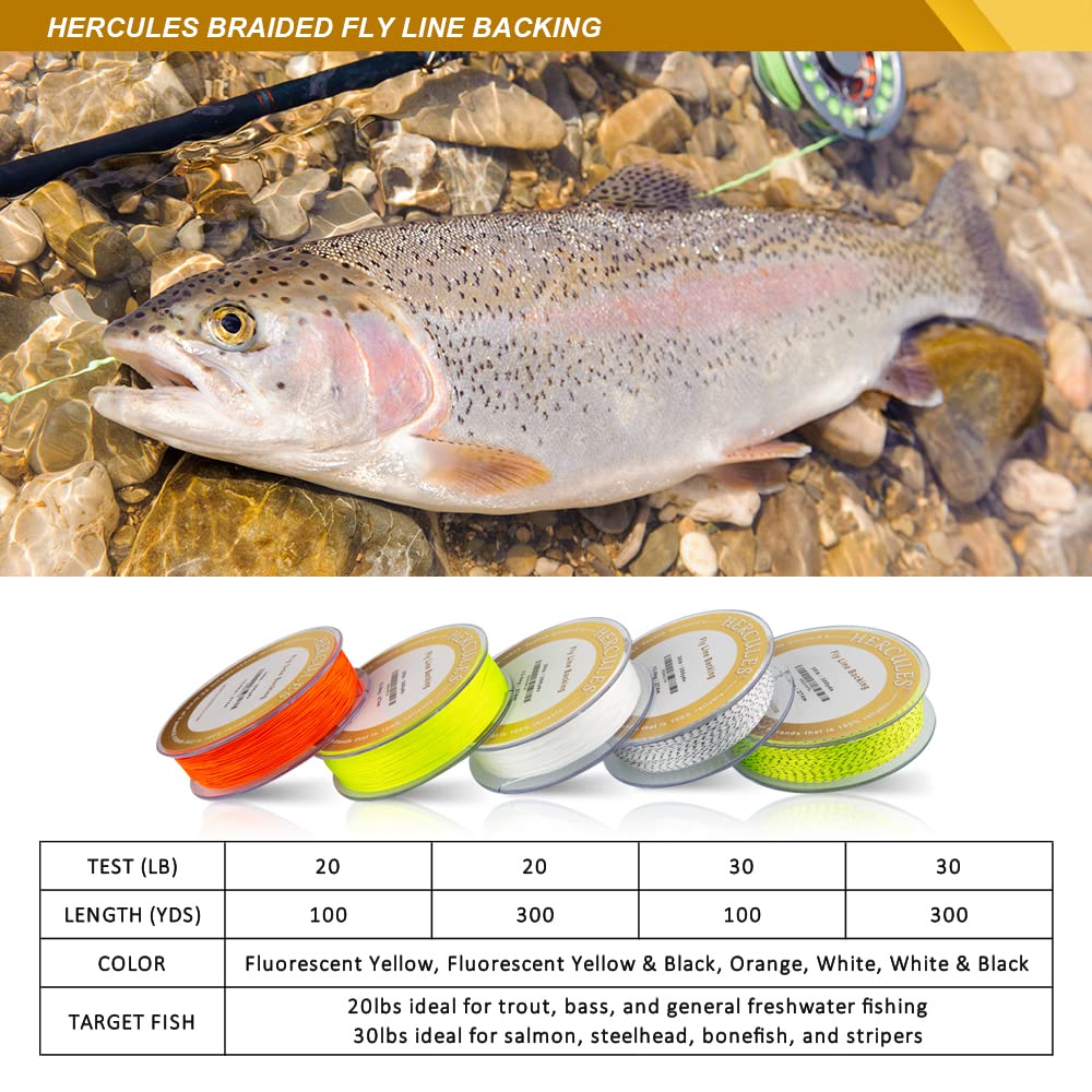 HERCULES Fly Line Backing (Fluorescent Yellow, 30LB 100Yds)