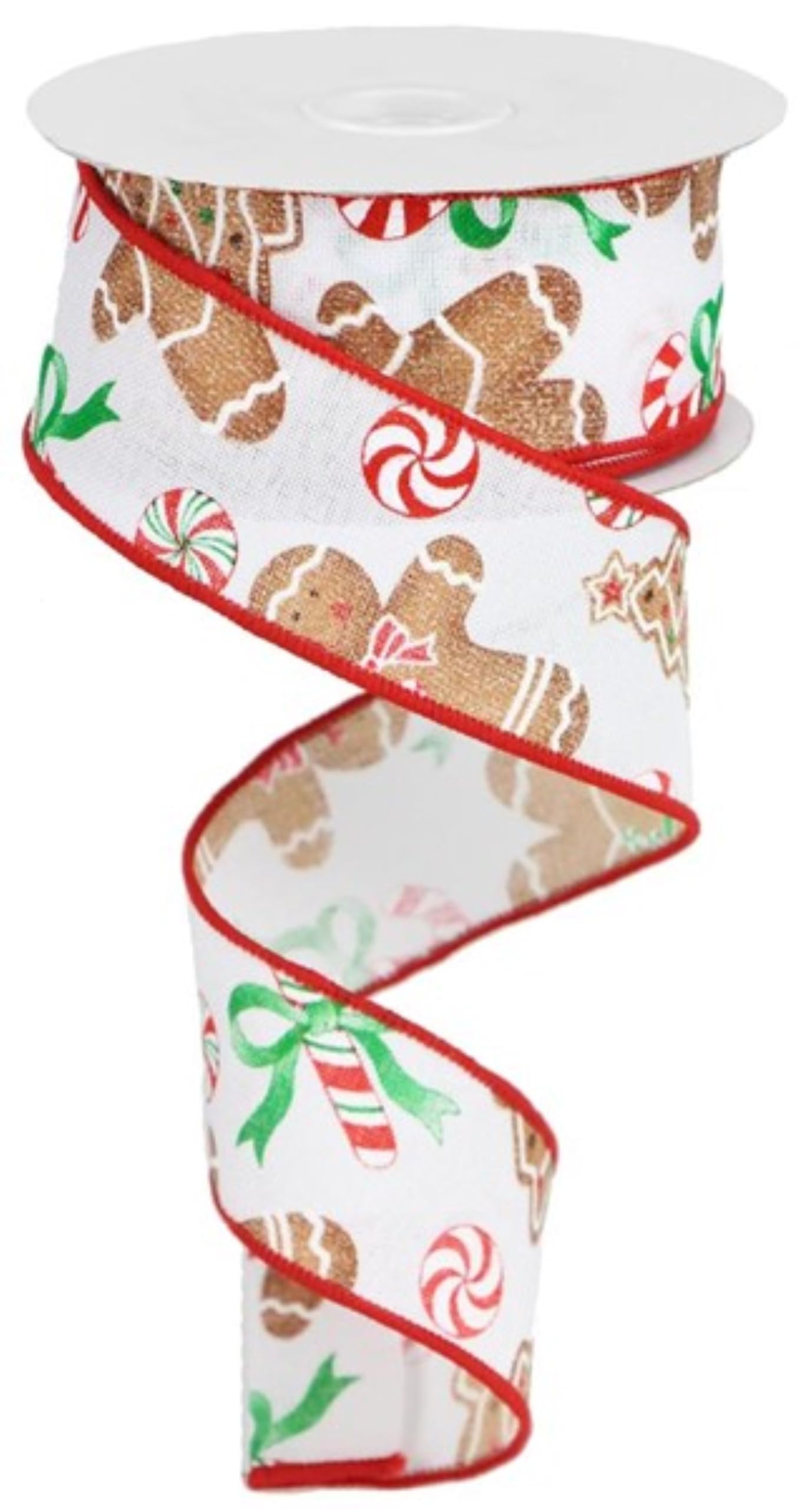 Craig Bachman 1.5" x 10yd Gingerbread Candy Royal Wired Edge Ribbon, Festive Christmas Cookie Theme for Wreaths, Holiday Baking Decor, Tree Garlands & Sweet Treat Gift Wrap
