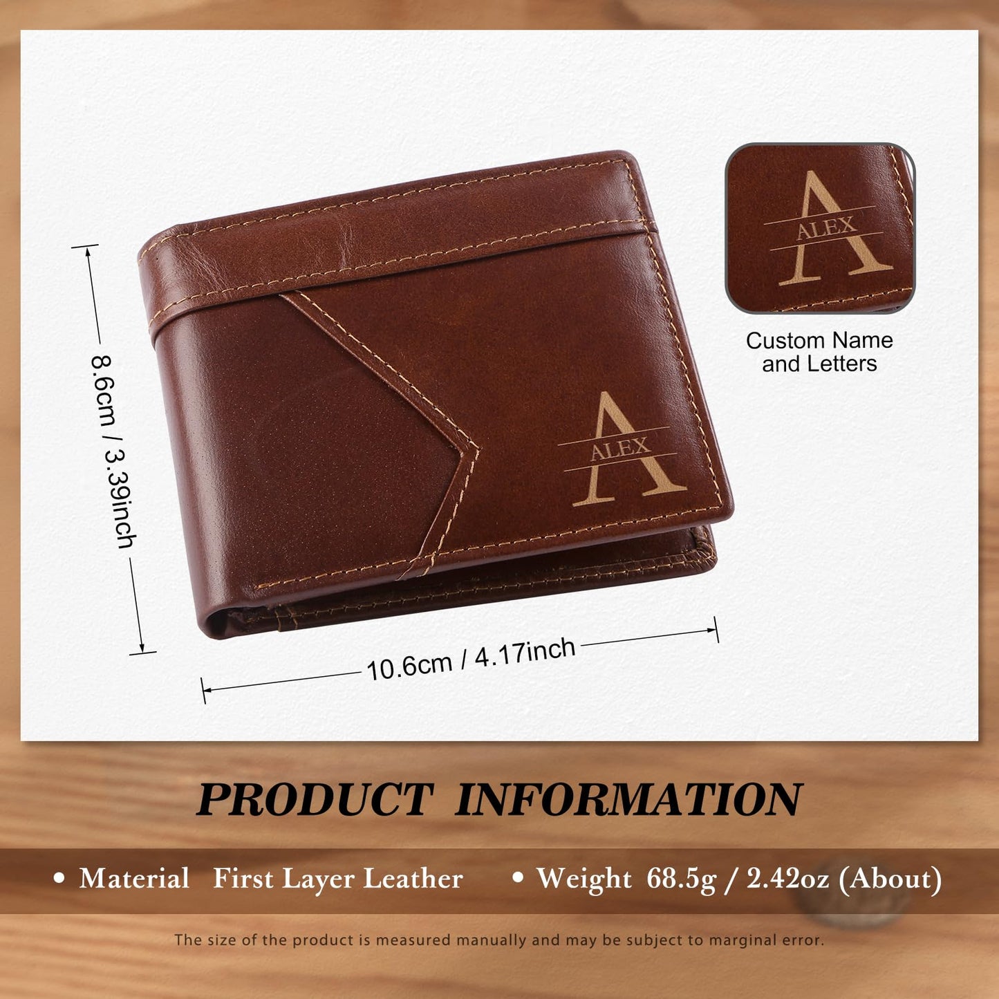 JISHANGXY Personalized RFID Leather Wallet for Dad – Custom Name & Initial Bifold – First Layer Cowhide with Gift Box – Father’s Day, Birthday, Christmas Gift from Son Daughter (Browse)
