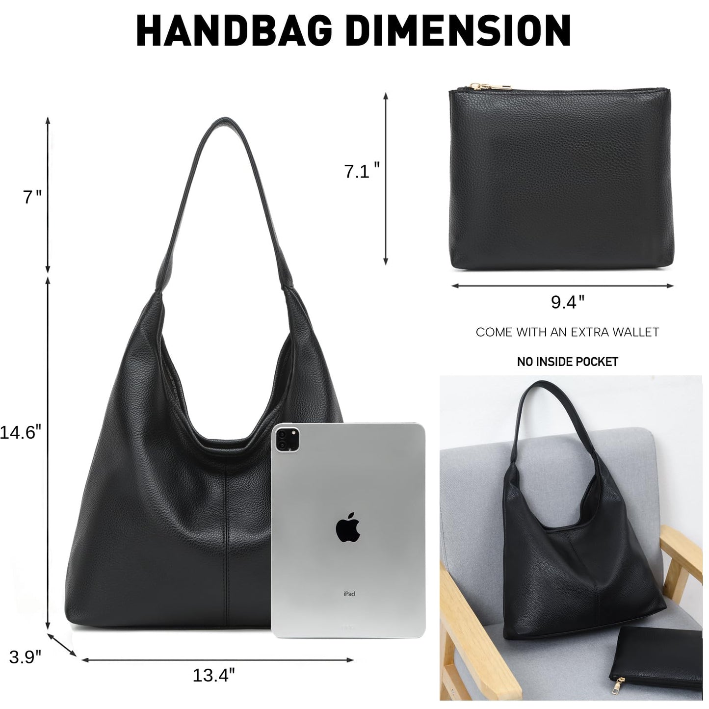 Casual Hobo Bag for Women Soft Shoulder Bags Slouchy Pu Leather Tote Purses for Work Travel