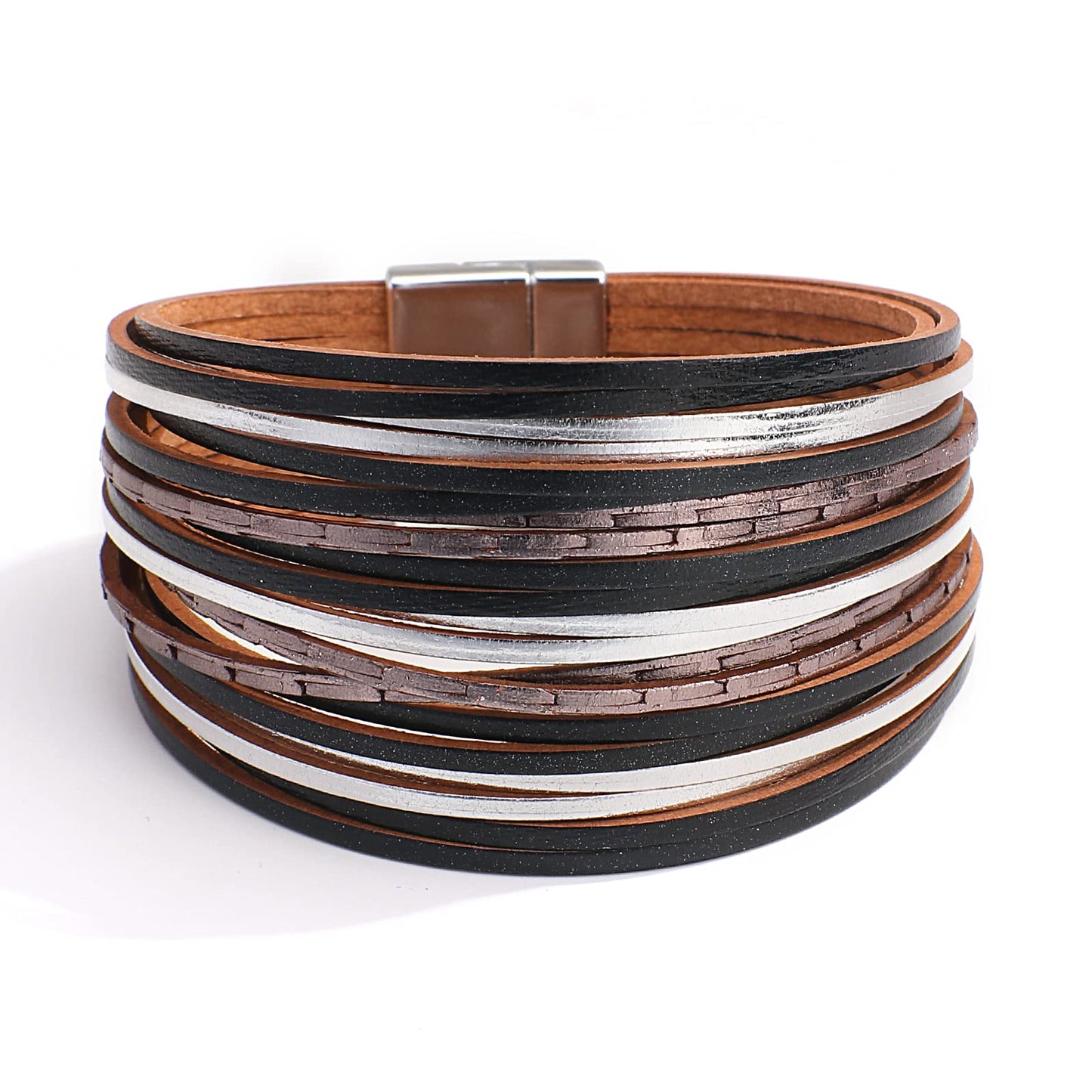 hotoo Boho Leather Bracelets for Women Black Wrap Bracelet Cuff Handmade Stackable Layered Chunky Colored Men Wristbands Christmas