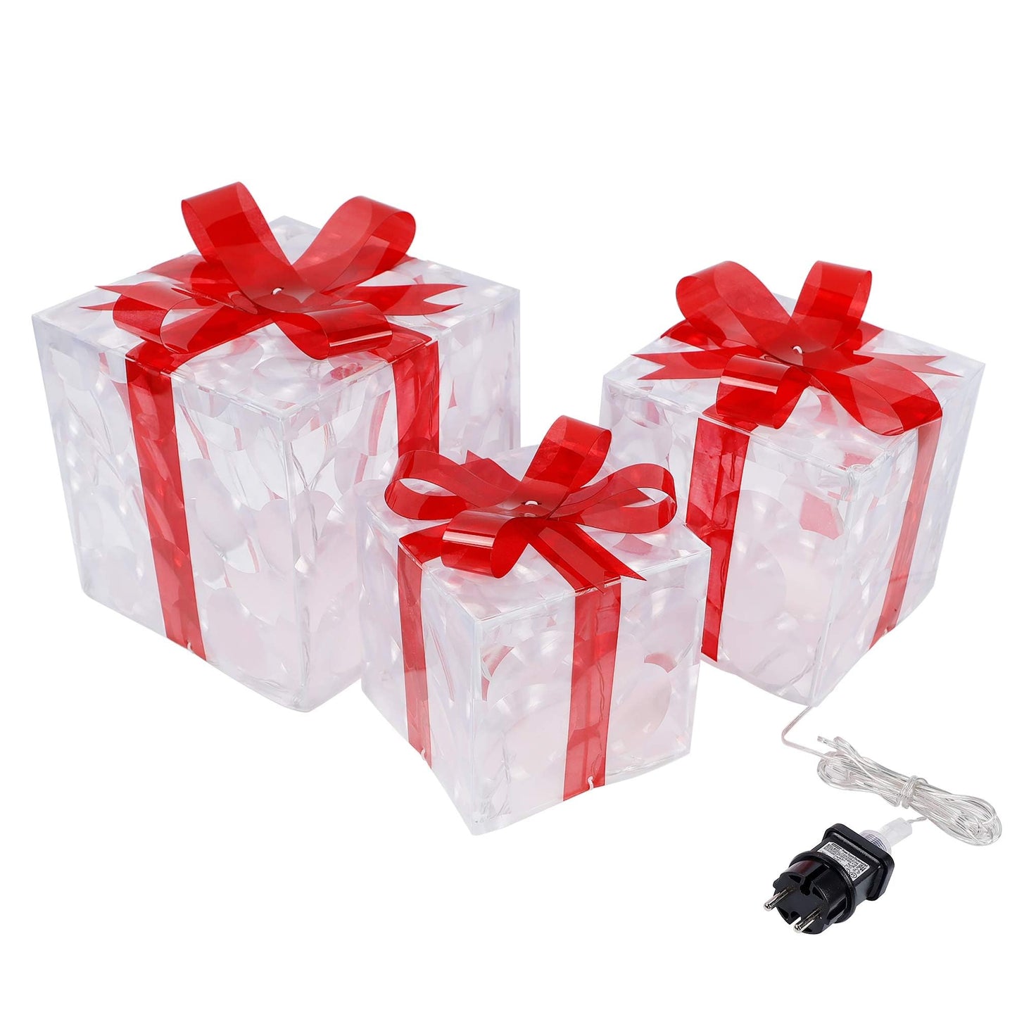 Lulu Home Christmas Lighted Boxes, Set of 3 60 LED Light Up Decor Outdoor, Light Up Christmas Boxes Present Decorations Outdoor Yard