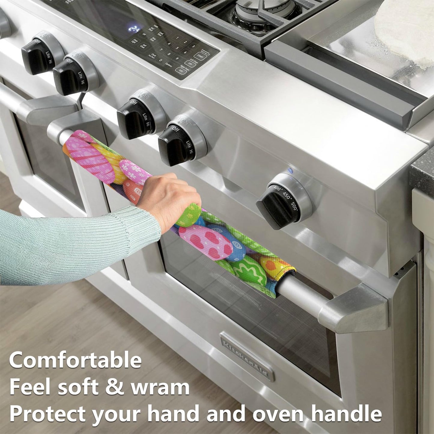 Easter Eggs Refrigerator Door Handle Covers Spring Easter Day Kitchen Appliances Gloves For Microwave Dishwasher Fridge Door Cloth Protector 2pcs