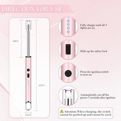 Electric Lighter, Candle Lighter Flameless Windproof with 360° Flexible Neck & LED Power Display, Type C Arc Rechargeable Lighters for BBQ, Camping, Cooking, Gift for Christmas, Thanksgiving, Birthday