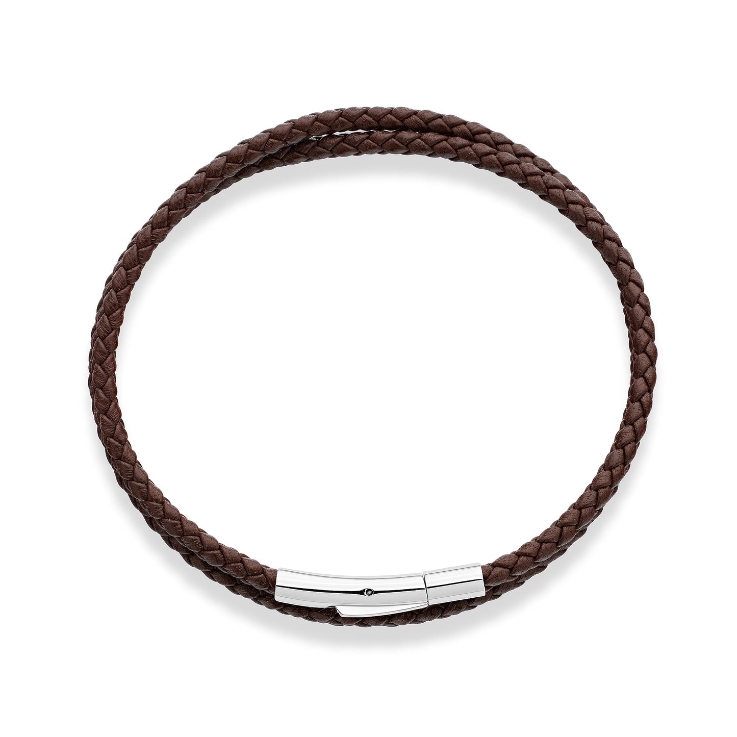 Miabella Genuine Italian Double Wrap Braided Leather Bracelet for Men Women, Stainless Steel Clasp, Made in Italy (Brown, Medium - 8" Length)