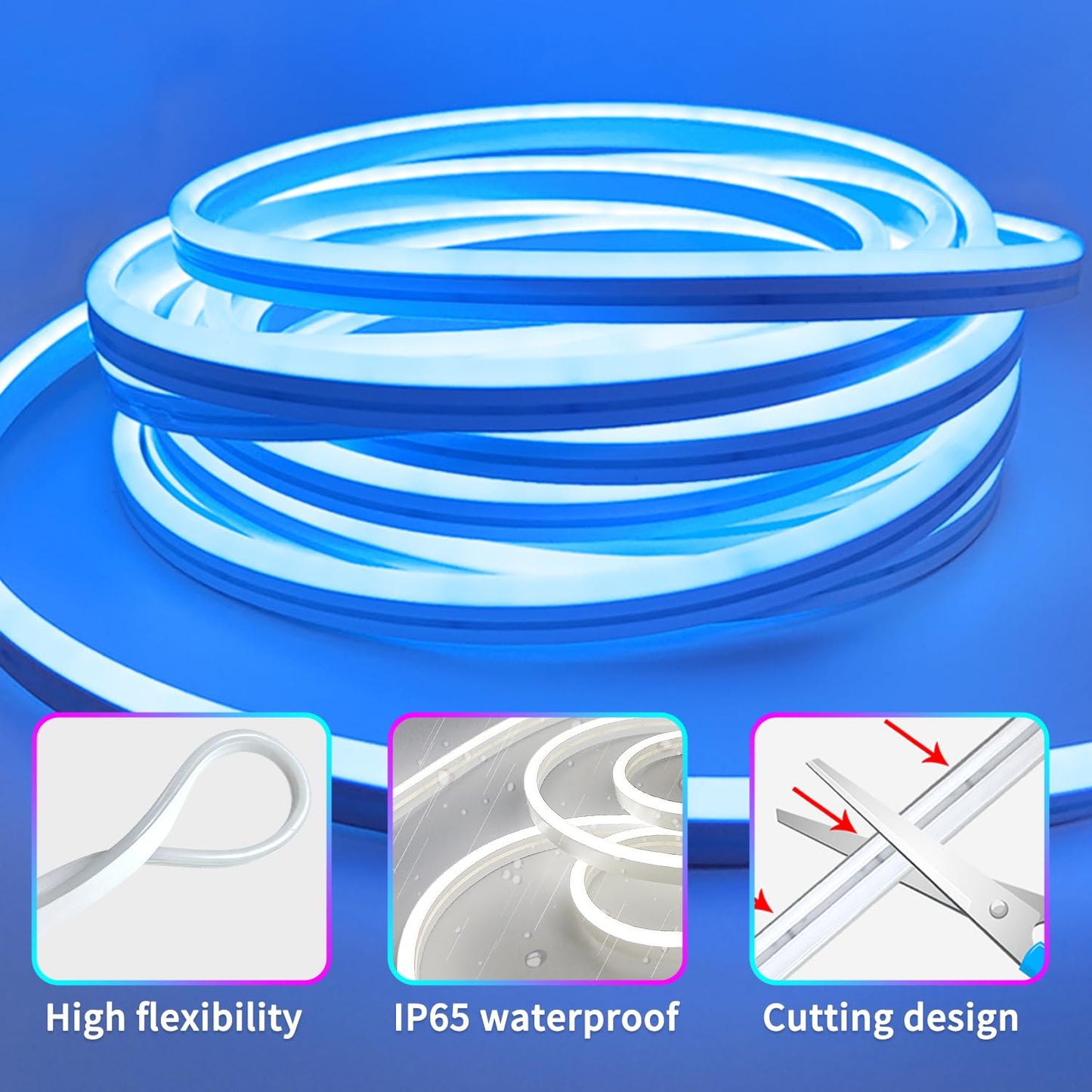 Yeewhale LED Neon Rope Lights 50FT,IP65 Waterproof LED Strip Lights,Music Sync LED Lights with Remote and APP Control, 24V RGB LED Rope Lights for Bedroom,Holiday Decoration（with Snap &Screws）
