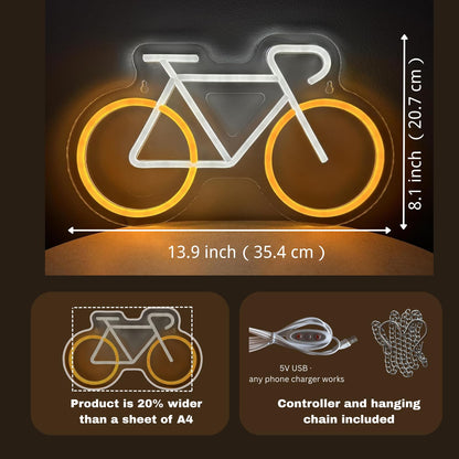 Bike Neon Sign for Wall Decor, Neon Bicycle Sign USB Powered Cycling Room Decor for Bedroom, Garage, Man Cave, Gift for Bike Lovers, 13.9×8.1"