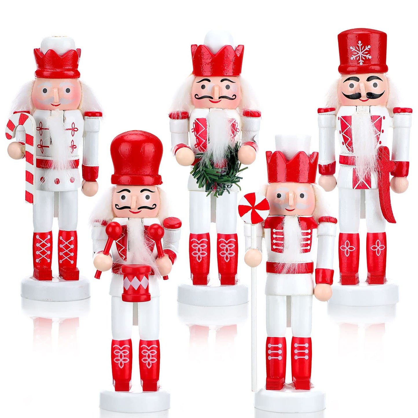 5 Set Christmas Nutcrackers Ornaments Set Glitter Candy Cane Wooden Soldier Figurines 5 Inch Pink Nutcracker Hanging Decoration Christmas Nutcracker Figures Ornaments Holiday Xmas Tree Decor