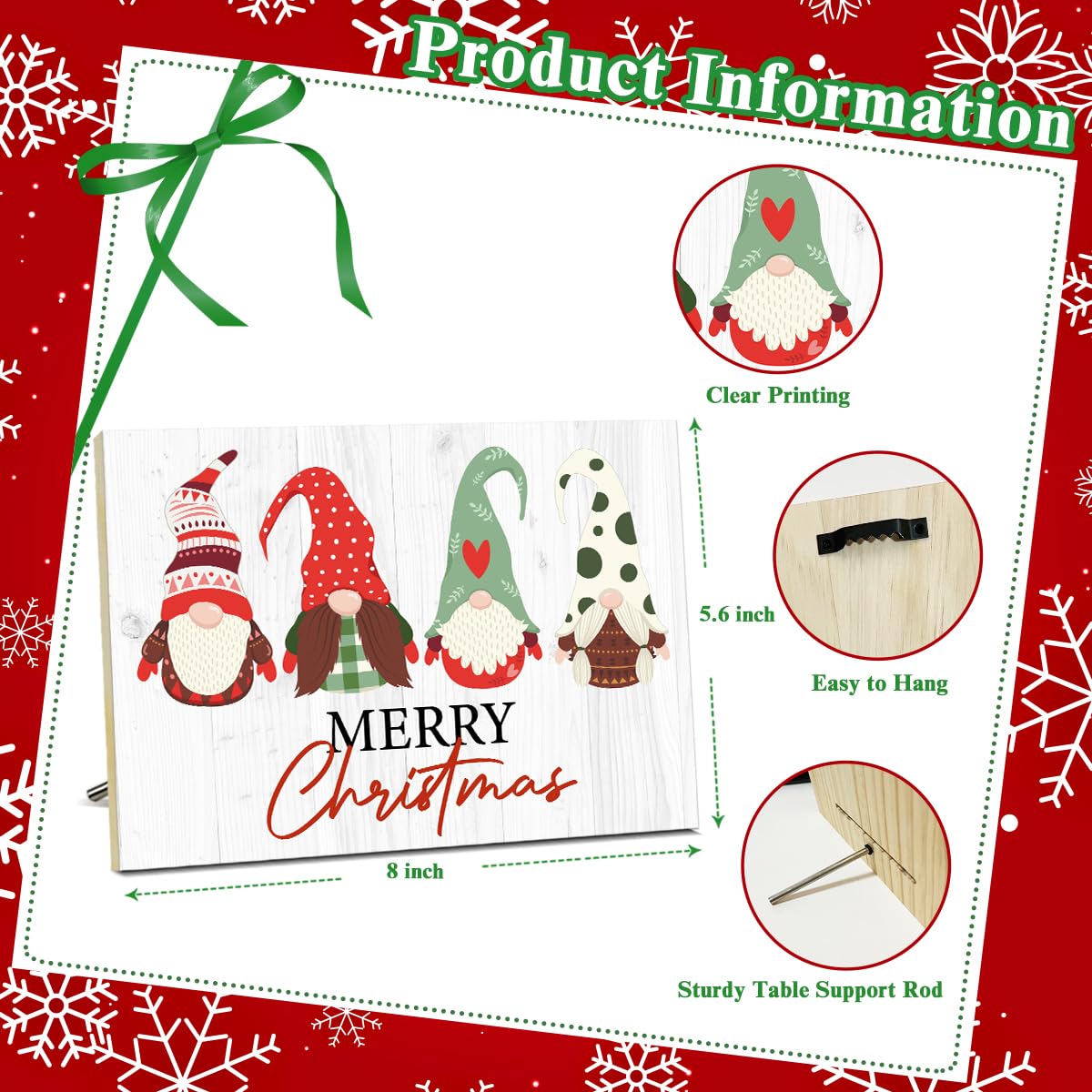 Santa Claus Merry Christmas Signs for Wall Decorations Wood Tabletop Decor for Table Desk Mantle Shelf Wall Art Party Kitchen - JK0384