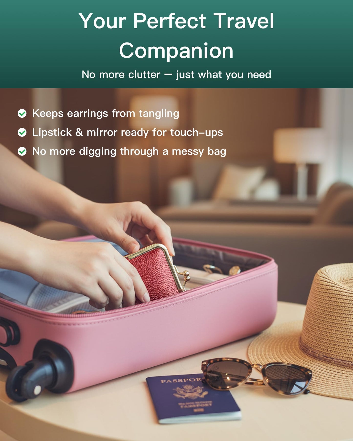 Nsciyise Genuine Leather Travel Jewelry Box, Mini Jewelry Organizer Case with Mirror for Women, Small Lipstick Bag for Purse, Cute Portable Gift for Her women giril (Green, Lridescent)