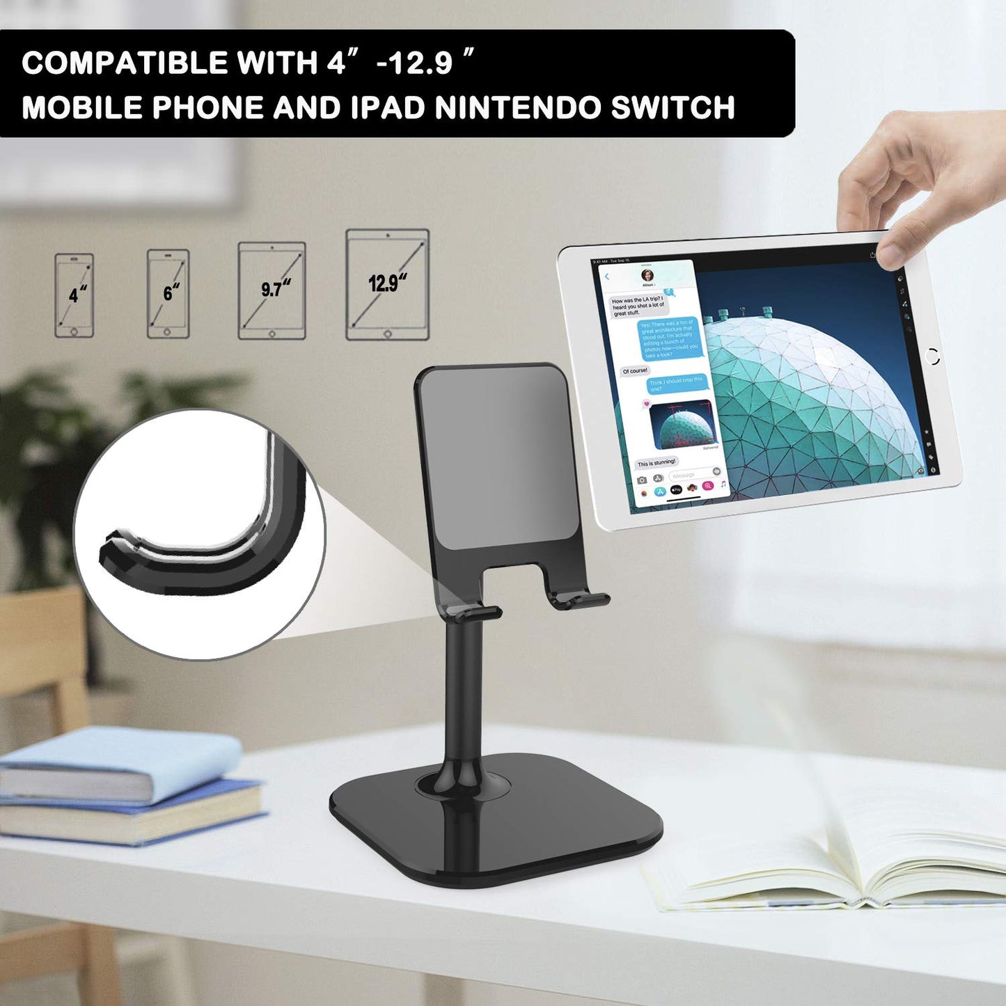 Doboli Cell Phone Stand, Phone Stand for Desk, Phone Holder Stand Compatible with iPhone and All Mobile Phones Tablet, Gifts for Adults Women Men Mom Wife, Black