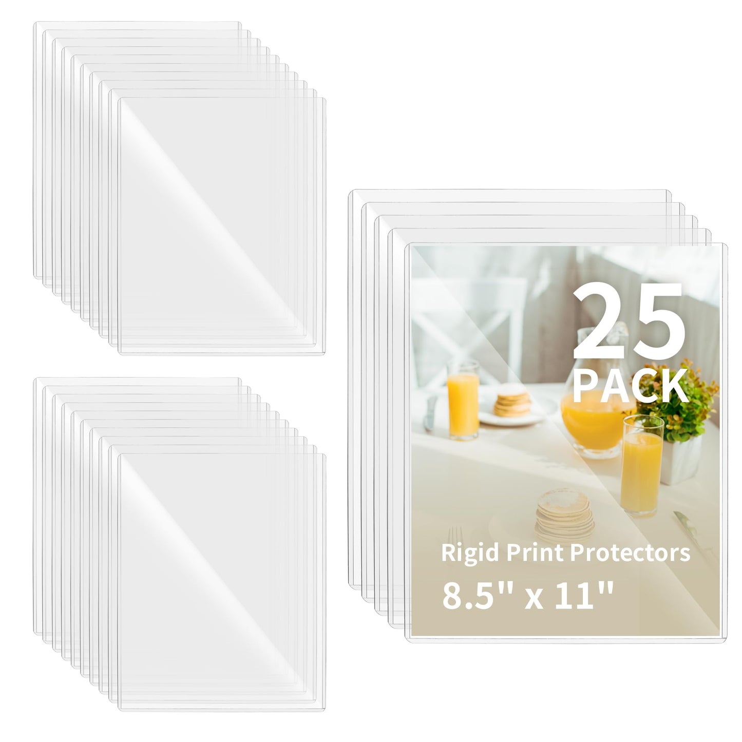 souG 25 Pack 8.5" x 11" Rigid Print Protectors, Clear Waterproof Hard Plastics Page Sheet Protectors, Paper Sleeves Photo Plastic Sleeves Hard Plastic Document Holder Birth Certificate Protector