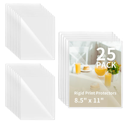souG 25 Pack 8.5" x 11" Rigid Print Protectors, Clear Waterproof Hard Plastics Page Sheet Protectors, Paper Sleeves Photo Plastic Sleeves Hard Plastic Document Holder Birth Certificate Protector
