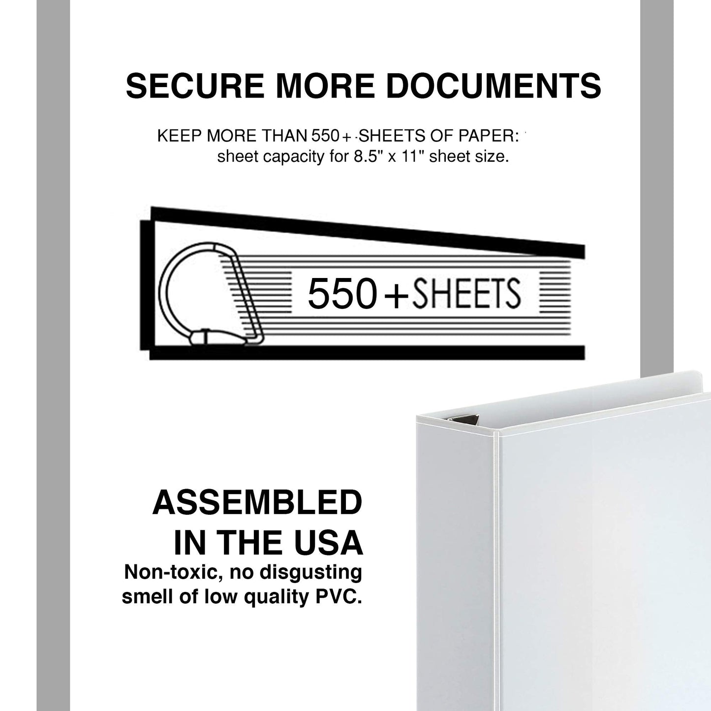 3 Ring Binder 3 Inch D-Ring, Holds 725 Sheets, 6 Pack White with Clear View Covers & 2 Pockets for 8.5x11 Paper, Heavy Duty Binders Assembled in USA for Office and School Supplies