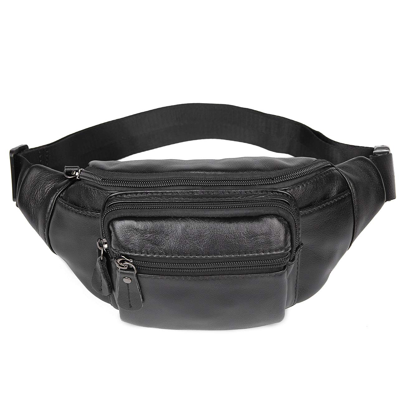 Polare Napa Leather Fanny Pack Waist Bag For Outdoor Travel Camping Cycling Running Black-Small