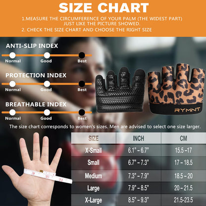 RYMNT Minimal Workout Gloves,Short Micro Weight Lifting Gloves Grip Pads with Full Palm Protection & Extra Grip for Men Women Weightlifting,Gym,Cross Training,Powerlifting,WODs.Leopard-Medium