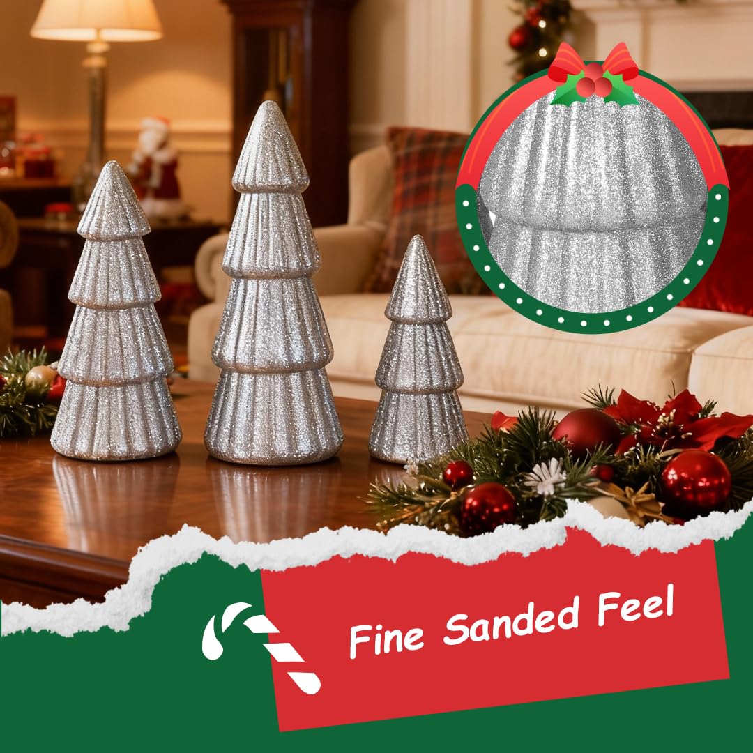 Joyhalo Tabletop Christmas Trees, Set of 3 Frosted Christmas Trees Indoor Xmas Decoration Centerpieces for Table, Mantel, Holiday, Party and Home Decor, Silver