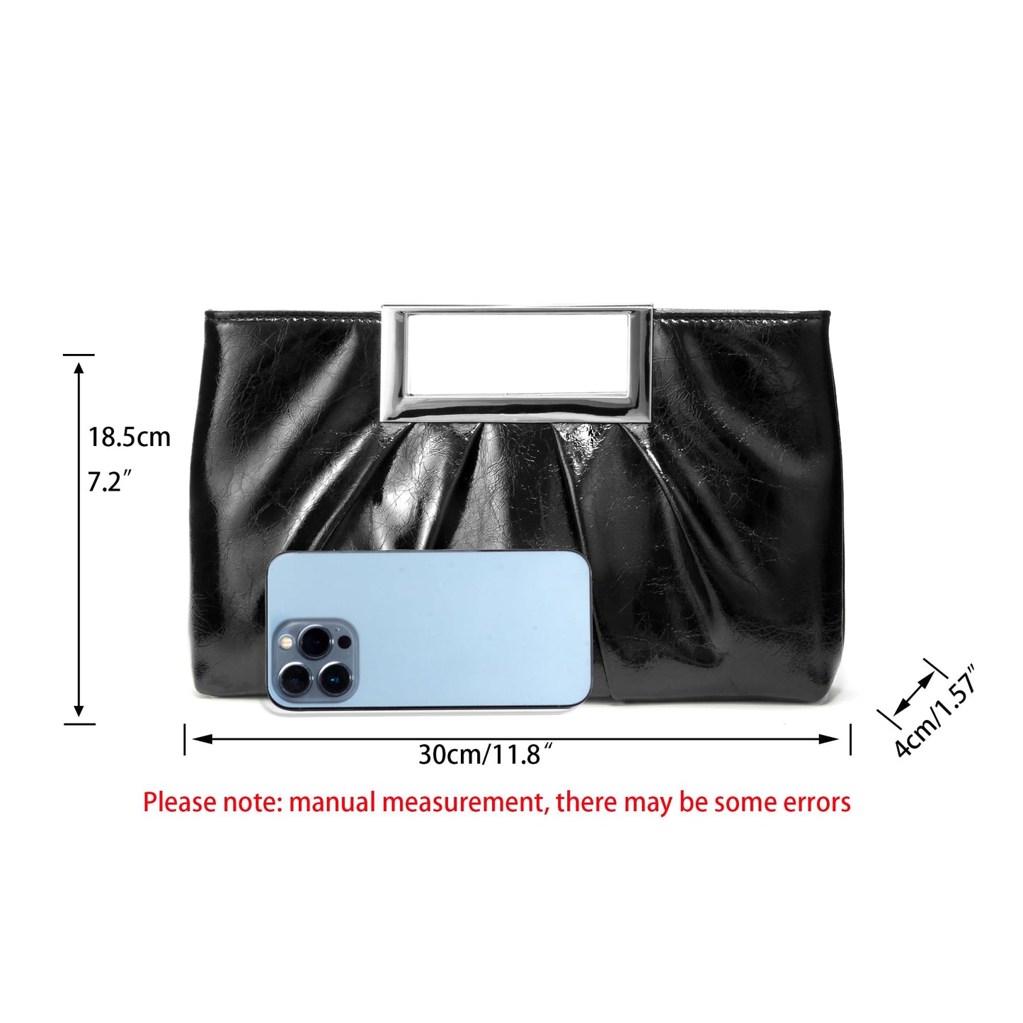 CARIEDO Evening Clutch Solid Large Pleated Shoulder Bag Bright PU Patent Leather for Formal Prom,Cocktail Party and Wedding (Black)