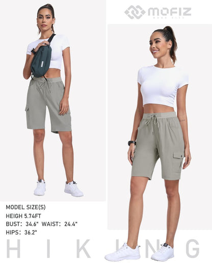 MoFiz Hiking Shorts for Women Quick Dry Athletic Cargo Shorts Lightweight Summer Running Shorts with Pockets Grey Khaki XL