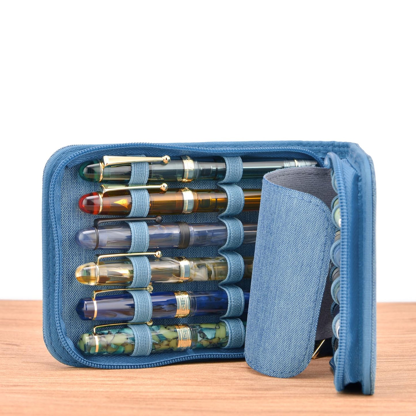 Lanxivi 12 Fountain Pen Case, Rollerball Pen Case Blue Color, Waterproof Canvas Pen Display Holder Organizer Bag