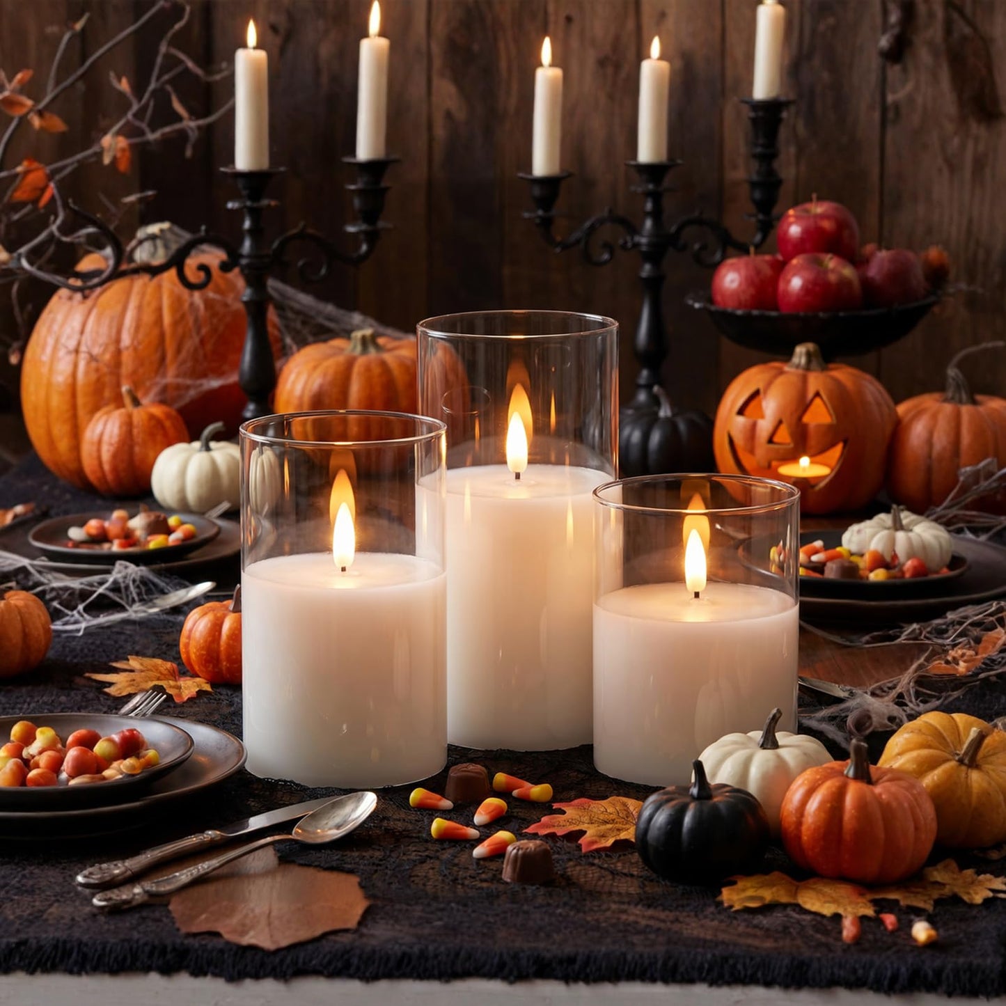 GenSwin Rechargeable Flameless Candles with Remote Timer, Clear LED Battery Operated Candles with Flickering Flame, Glass and Real Wax Pillar Candle Holiday Home Decor(Set of 3, D3”xH4”5”6”)