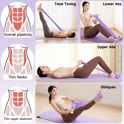 3 in 1 Adjustable Pedal Resistance Band, 8-Tube Multifunction Tension Rope, Natural Latex sit-up Trainer Resistance Band Suitable for Fat Loss and Full-Body Shaping Workout (8-Tube Purple)