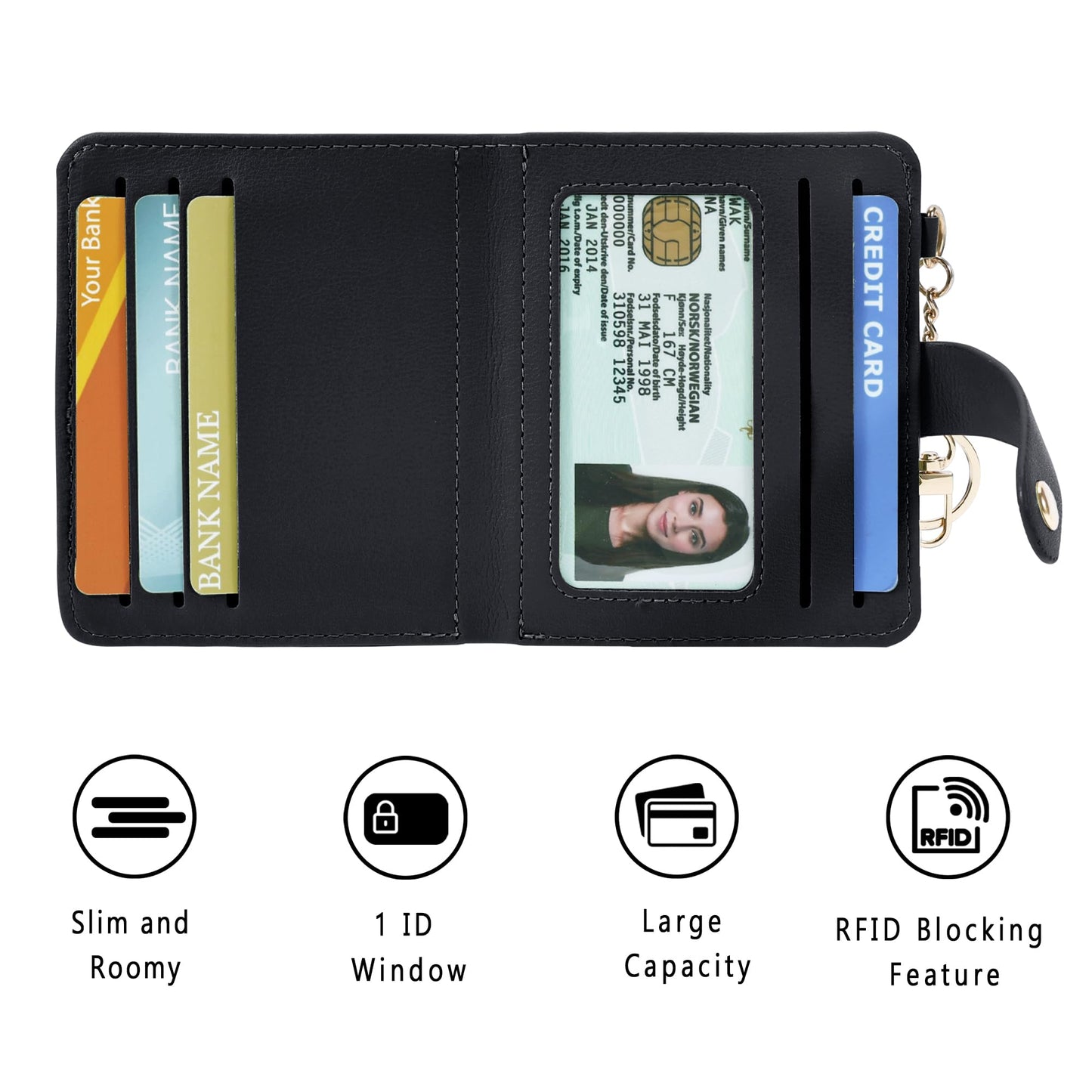 Airkit Small Wallets Woman RFID Blocking Leather Credit Card Holder - with ID Window - Card Wallets for Women - with Zipper Coin Purse - Keychain Wallet