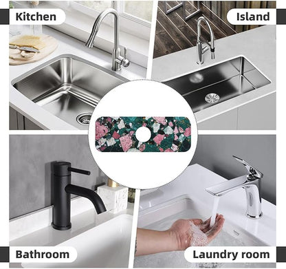 Faucet Draining Mat For Kitchen Sink, Terrazzo Dark Green Diatom Mud Absorbent