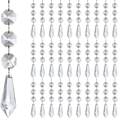 Jishi 30pk Crystal Ornaments for Christmas Tree Decorations, Acrylic Hanging Crystals for Centerpieces Home Decor, Clear Plastic Icicle Prism Drop Pendant w/Crystal Beads for Chandelier Party Supplies