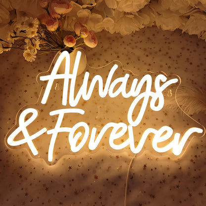 Planzo Always & Forever Led Neon Sign Light Wedding Birthday Party Backdrop Wall Decor Hanging Sign Bedroom Propose Anniversary Christmas Gifts 15.7”L X 9.4” USB Warm