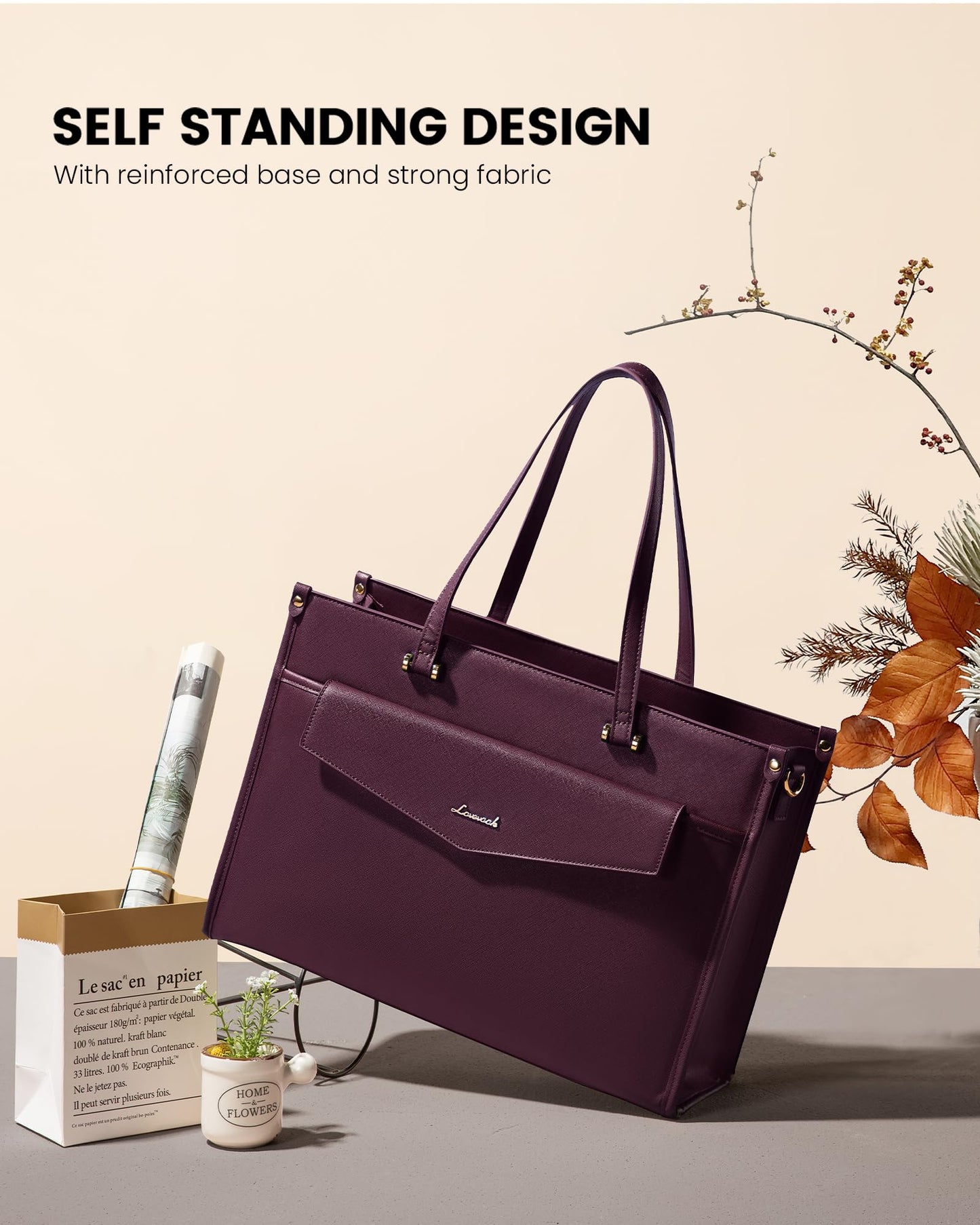 LOVEVOOK Laptop Bag for Women, 15.6'' Laptop Tote Purse 2-in-1 Professional Work Bag Business Briefcase with Clutch Purse, Waterproof Leather Computer Handbag for Teacher Office Travel
