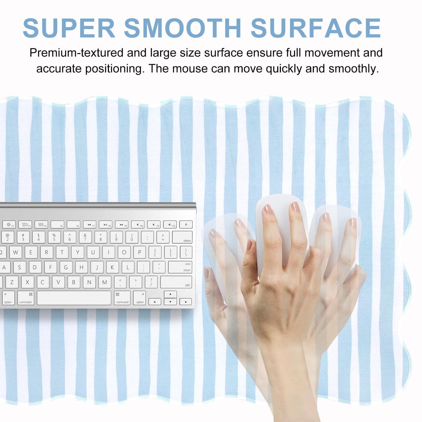 L-SPOUTTO Blue Striped Mouse Pad,Scalloped Desk Mat XXL Large Geometric Gaming Mousepad,35.4x15.7in Non-Slip Rubber Base Keyboard Pad Waterproof Desktop Mat for Laptop Computer Game Home Office