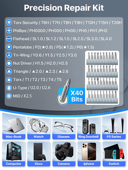 Wesdut 52in1 Precision Screwdriver Set, [Super Durable] Small Repair Kit, PC Accessories, PS5 Cleaning Kit, Tool Sets for Men, Fit MacBook, Computer, Laptop, Watch, PS4, Xbox, Eyeglass, Console More