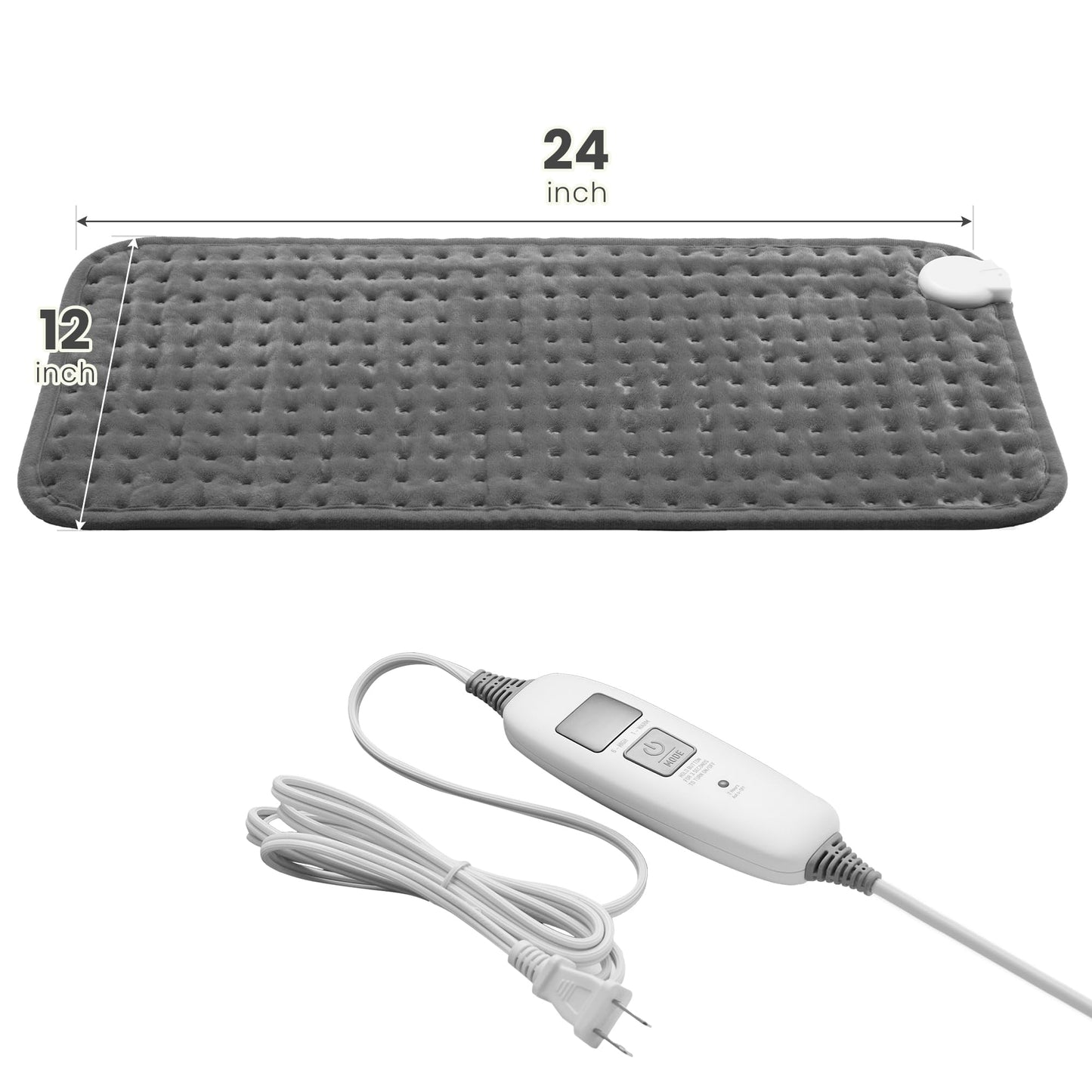 Electric Heating Pad for Back Pain Relief & Cramps - 6 Heat Settings,Auto Shut Off,Moist Heat Options,Portable Heated Pads for Neck/Shoulder Machine Washable Gift for Men Women,Grey,12"x24"