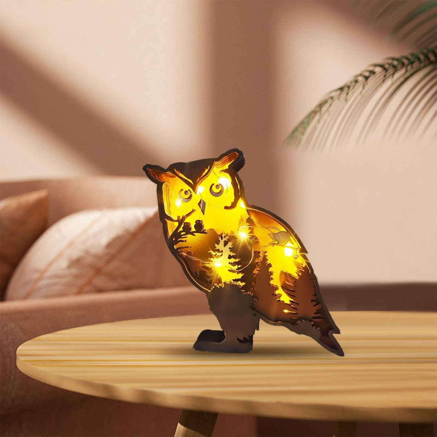 Drawelry 3D Wood Carving Lamp Home Creative Decorative, Funny Family Presents Ideas Christmas Living Room Office Decor Warm LED Night Lights Christmas Birthday Gift for Friend Son Dad Boys (Cute Owl)