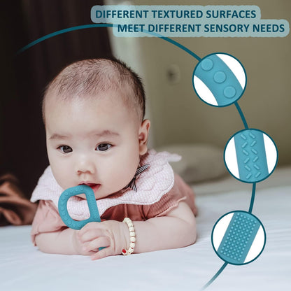 Sensory Chew Toys for Autistic Children 4 Pack, P Shape Sensory Toys for Babies Toddlers, Baby Teething Toys for 3-6 6-12 Months Oral Motor Stimulation, Silicone Chewy Necklaces for Kids Adults