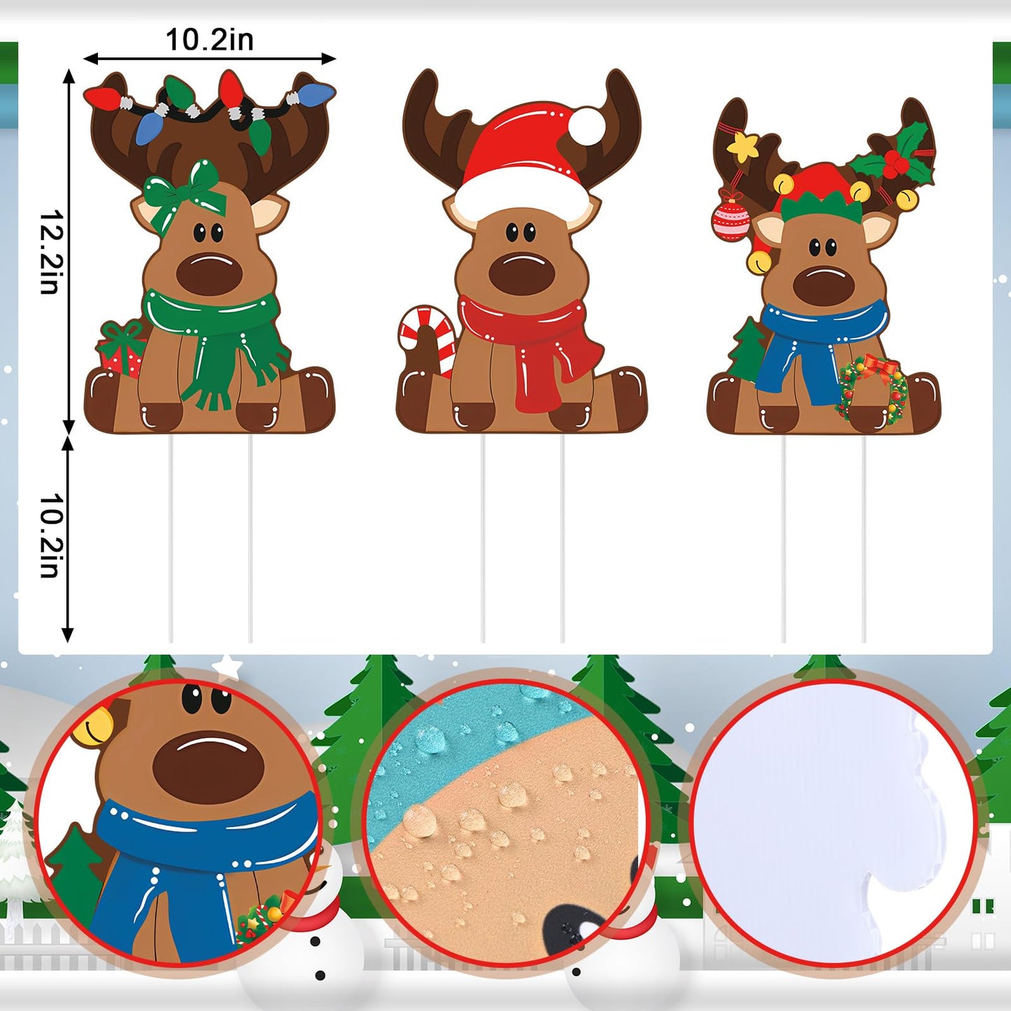 Weysat 3 Pcs Reindeer Christmas Yard Signs with Stakes Waterproof Elk Decoration Outdoor Xmas Reindeer Yard Stakes Lawn Signs for Christmas Holiday Pathway Garden Patio Party Favors (Regular)