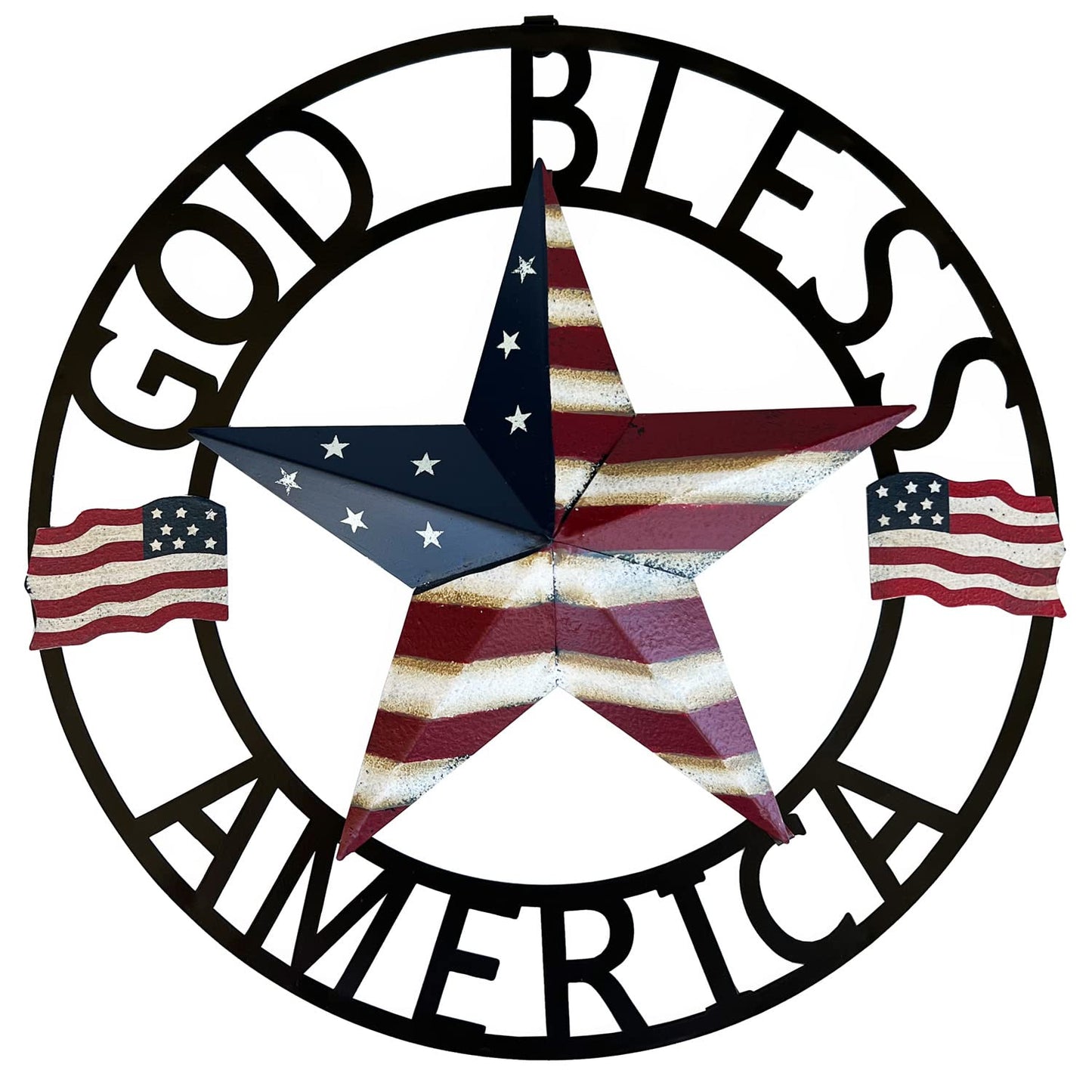 God Bless America USA Metal Star Hanging Welcome Home Signs Wall Decor 4th of July Patriotic Front Door Wreaths Hanger, Meta Flag Garden Fence Patio Front Porch Yard Indoor Outdoor Patriotic Decorations 13''H